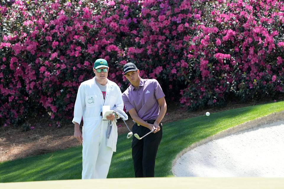 Aaron Jarvis hits on No. 13 during Monday's practice round at Augusta National. Kyle Terada-Augusta Chronicle-USA TODAY Sports