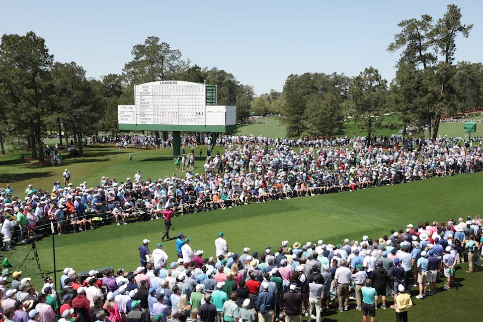 AUGUSTA, GEORGIA - APRIL 07: Tiger Woods plays his shot from the eighth tee during the first round of the Masters at Augusta National Golf Club on April 07, 2022 in Augusta, Georgia. (Photo by Jamie Squire/Getty Images)