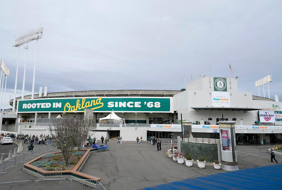 An exterior view of Oakland Coliseum on Monday.