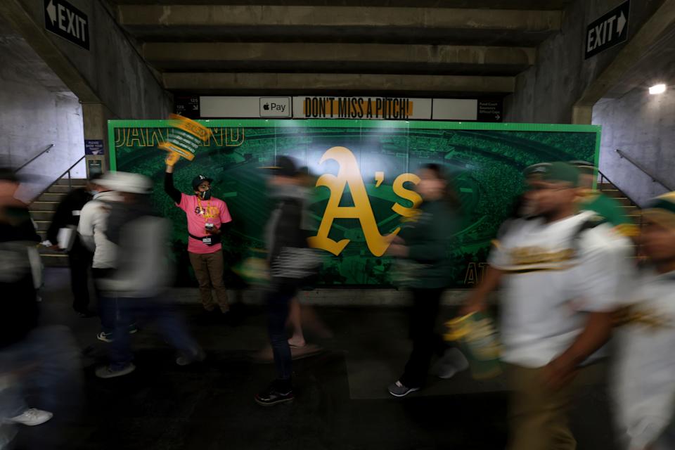 Fans at Oakland Coliseum prior to Monday's game against the Orioles.