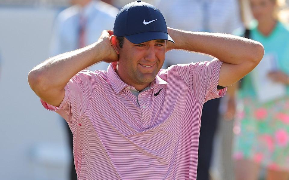 Scottie Scheffler of the United States celebrates after defeating Kevin Kisner to win the World Golf Championships-Dell Technologies Match Play