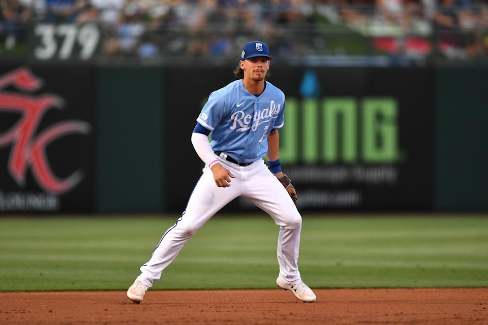 Bobby Witt Jr. is considered the top prospect in baseball by many scouts. He's heading north with the Royals as the starting third baseman. (Photo by Chris Bernacchi/Diamond Images via Getty Images)