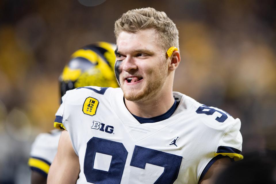 Aidan Hutchinson might be the first No. 1 pick to actually attend the NFL draft since Kyler Murray in 2019. (Photo by Zach Bolinger/Icon Sportswire via Getty Images)