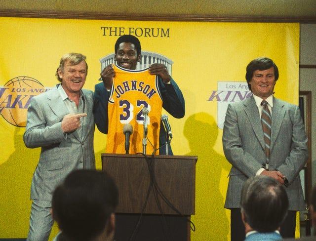 John C. Reilly as Jerry Buss, Quincy Isaiah as Magic Johnson and Jason Clarke as then coach Jerry West in &quot;Winning Time.&quot;