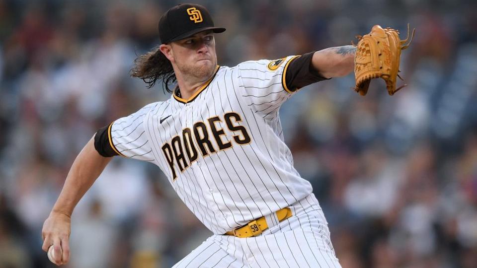 Chris Paddack Padres white jersey pitch