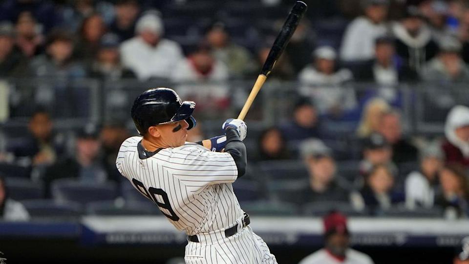 Aaron Judge jammed on swing close up against Red Sox in Bronx