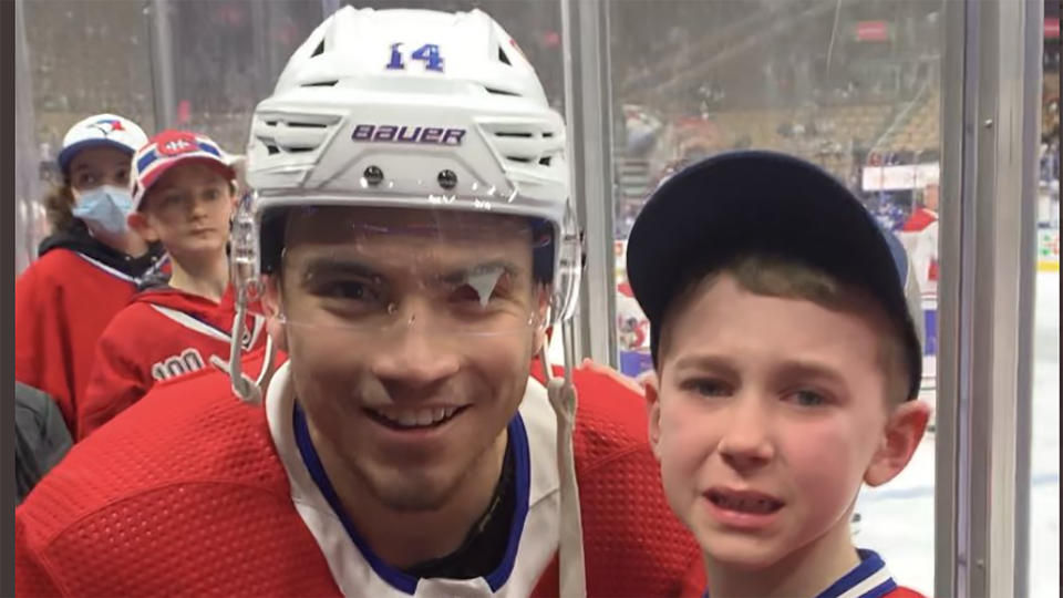 A young Montreal Canadiens fan wasn't allowed to stay and watch Saturday's game against the Maple Leafs, but it was probably worth it. (Photo via @SBeaups4/Twitter)