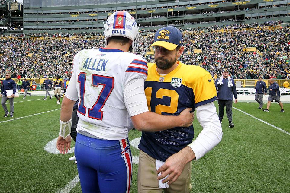 Josh Allen and the Bills will hope to have more success against Aaron Rodgers and the Packers than they did in their last meeting. (Photo by Dylan Buell/Getty Images)