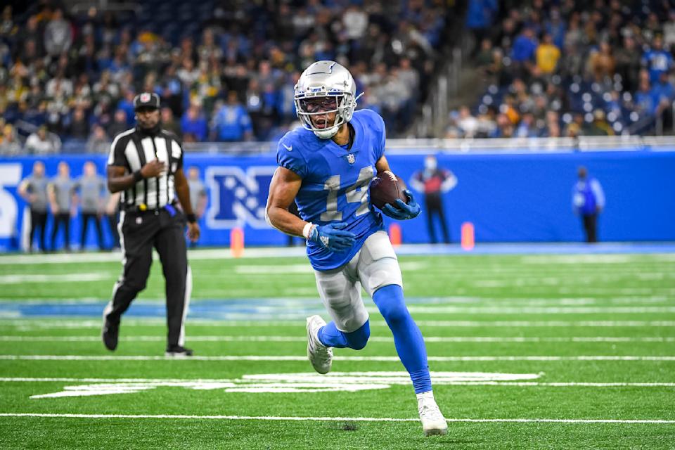 Amon-Ra St. Brown #14 of the Detroit Lions was a fantasy revelation