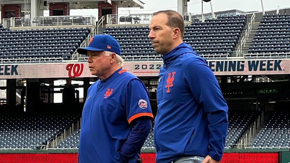 Buck Showalter Billy Eppler on field at Nationals Park 2022