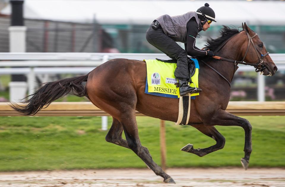 Kentucky Derby hopeful Messier galloped at Churchill Downs. the former Bob Baffert trainee is now under the care of Tim Yakteen. May 3, 2022