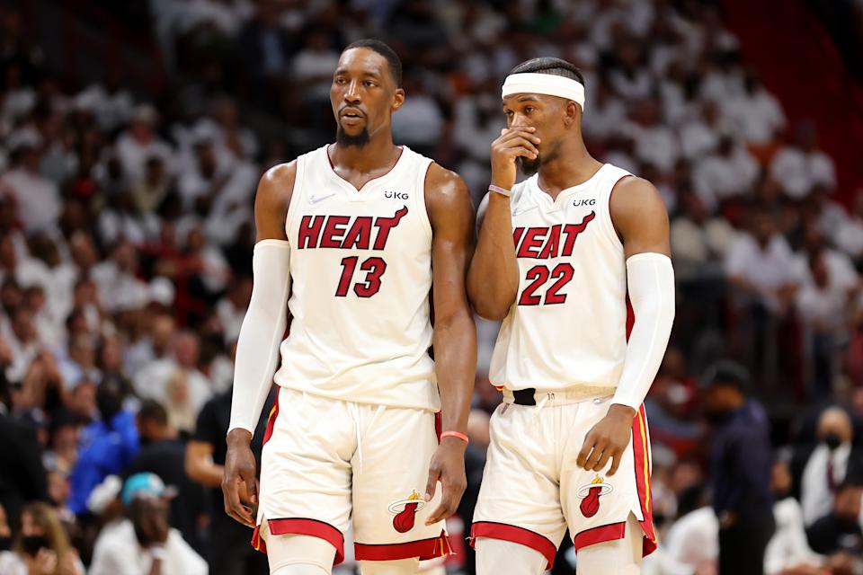 Bam Adebayo and Jimmy Butler of the Miami Heat