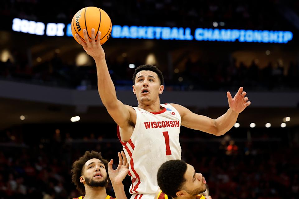 Wisconsin guard Johnny Davis had the biggest rise up NBA draft boards this season. (Jeff Hanisch/USA TODAY Sports)