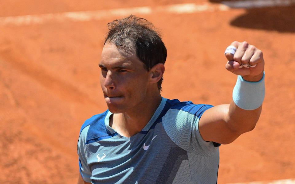 Rafael Nadal of Spain plays celebrates the victory to John Isner of USA in their 2nd Round Singles match on day three of the Internazionali BNL D'Italia at Foro Italico on May 11, 2022 in Rome, Italy. - GETTY IMAGES