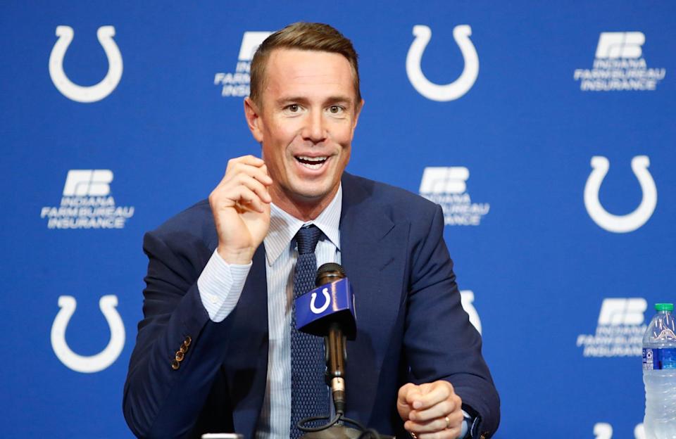 New Indianapolis Colts QB Matt Ryan takes questions during a press conference.