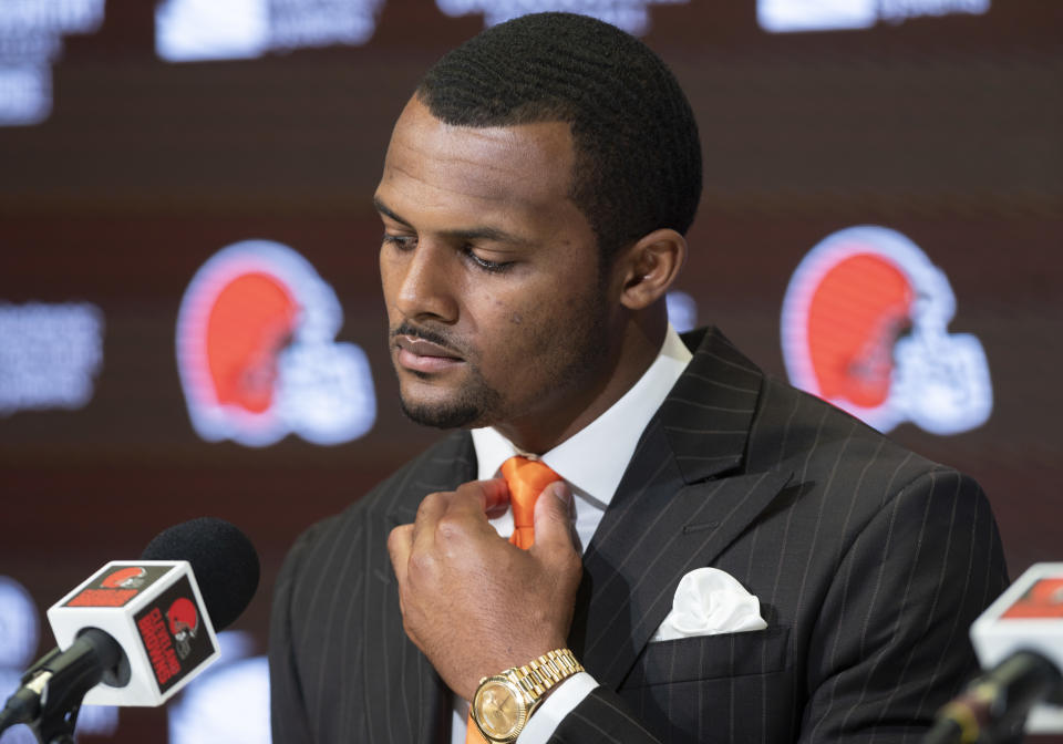 Before Trevor Bauer's MLB suspension, there wasn't really a measuring stick for the NFL and Deshaun Watson, who won't face criminal charges over sexual misconduct accusations. There is now. (Ken Blaze-USA TODAY Sports)