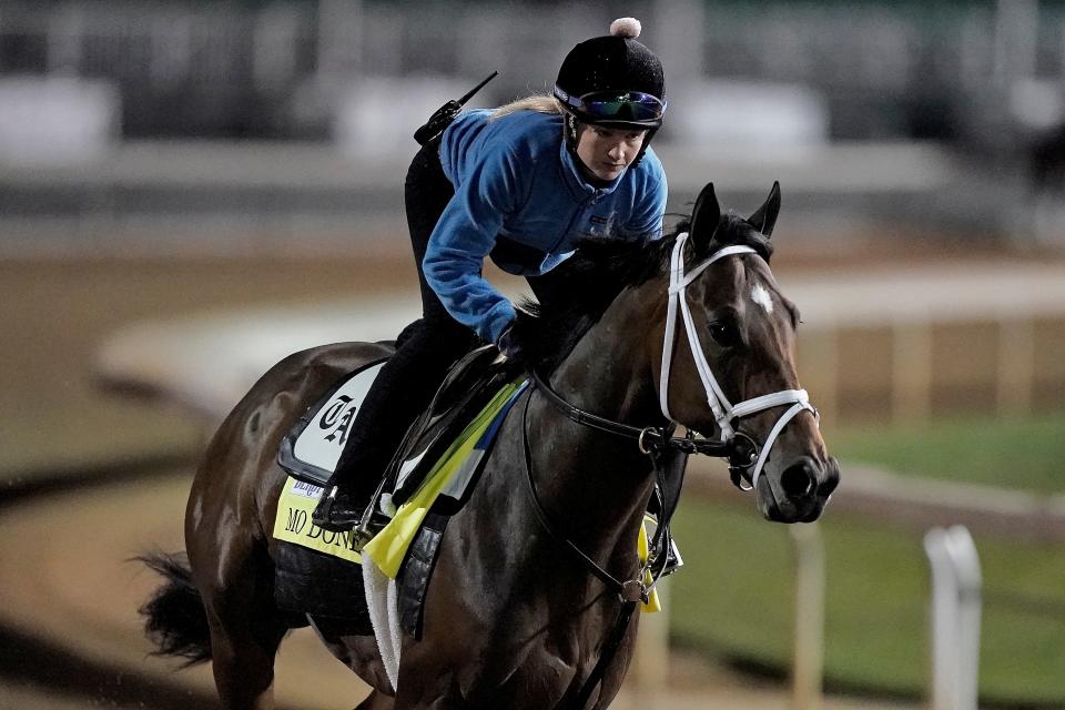 Kentucky Derby entrant Mo Donegal works out at Churchill Downs Thursday, May 5, 2022, in Louisville, Ky.