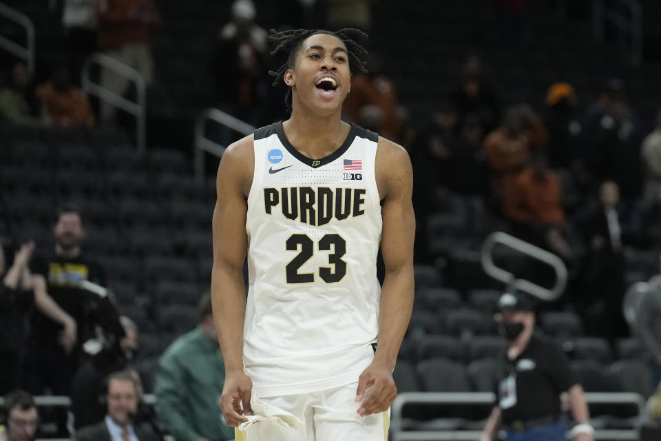 Could the Oklahoma City Thunder take Jaden Ivey at No. 2 in the NBA draft, jumping at least two of Jabari Smith, Chet Holmgren and Paolo Banchero? (Patrick McDermott/Getty Images)