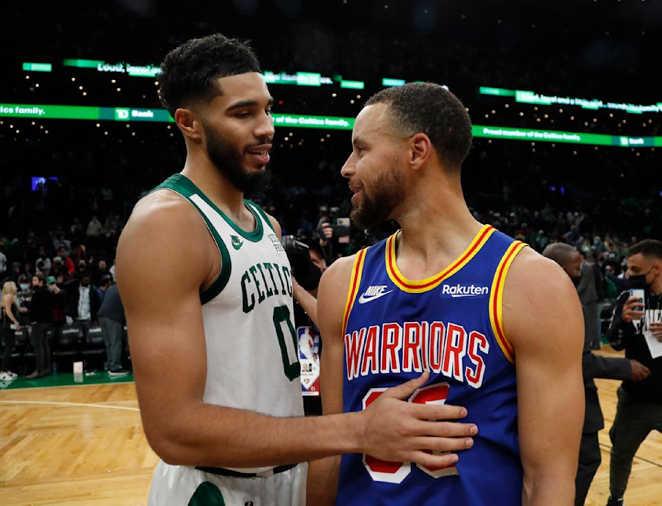 Boston Celtics forward Jayson Tatum and Golden State Warriors guard Stephen Curry lead their teams into the 2022 NBA Finals. (Winslow Townson/USA Today Sports)