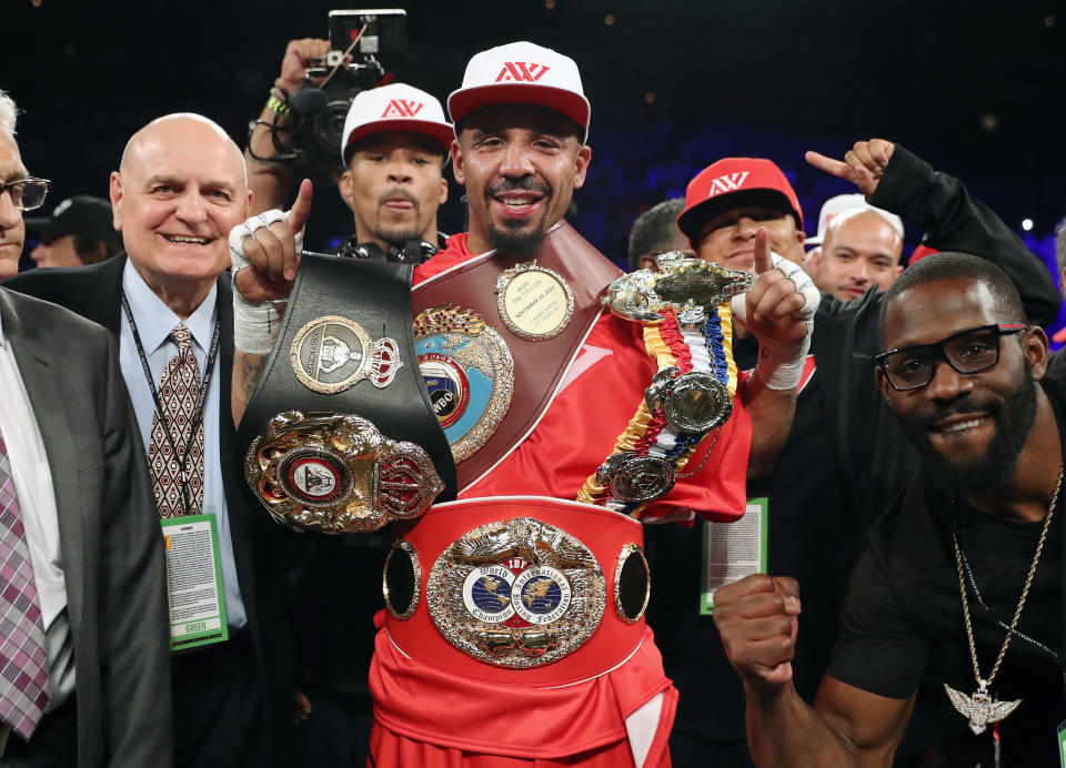 LAS VEGAS, NV - JUNE 17: Andre Ward celebrates after winning his light heavyweight championship bout against Sergey Kovalev at the Mandalay Bay Events Center on June 17, 2017 in Las Vegas, Nevada. Ward retained his WBA/IBF/WBO titles with a TKO in the eighth round. (Photo by Christian Petersen/Getty Images)