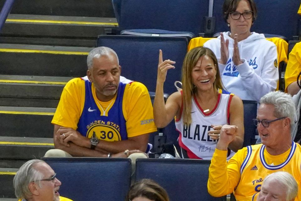 Dell and Sonya Curry watch a playoff game between the Warriors and Blazers.