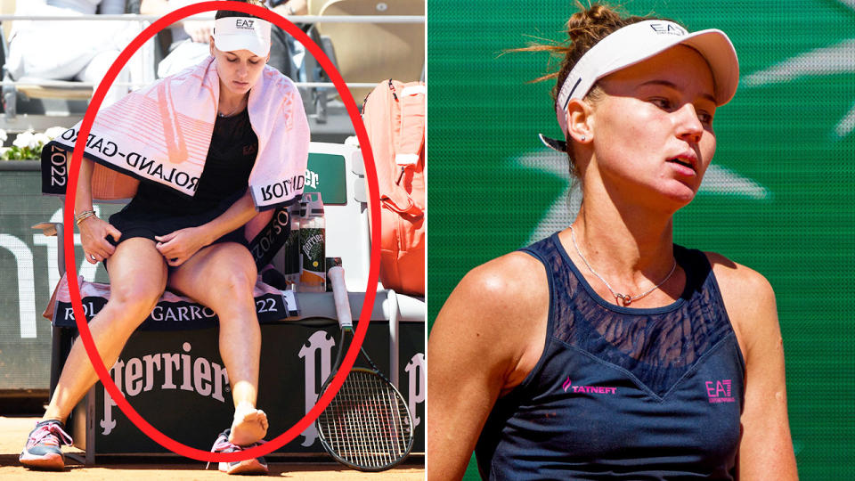 Veronika Kudermetova sparked backlash after taking a medical timeout for a foot injury at a crucial moment in the second set. Pic: Getty