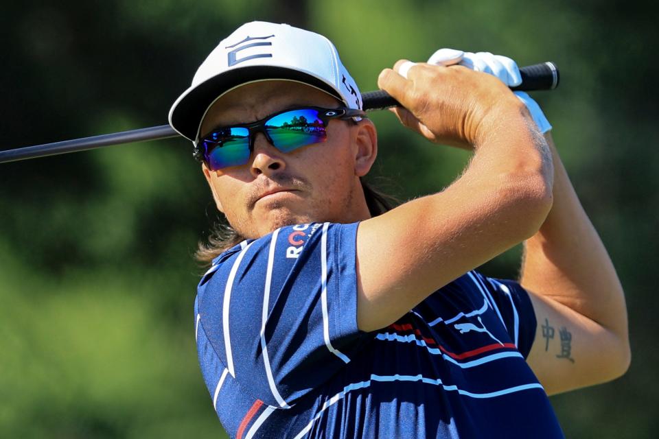 Rickie Fowler plays his shot from the second tee during the third round of the Memorial Tournament on Saturday in Dublin, Ohio. He finished in a three-way tie for 64th.