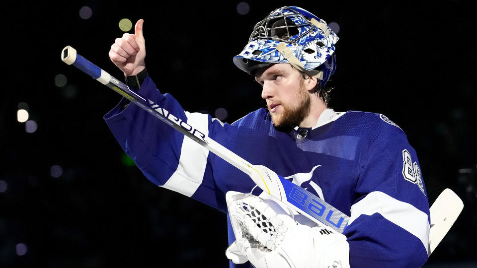 Lightning goalie Andrei Vasilevskiy already has a strong case for the Conn Smythe. (Photo by Andrew Bershaw /Icon_Sportswire)