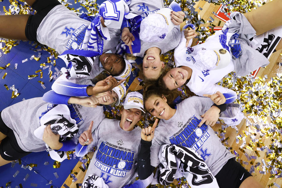 The Kentucky women's volleyball team won the Division I championship in 2021 years after the school was found not in compliance with Title IX regulations around participation and scholarships. (Jamie Schwaberow/NCAA Photos via Getty Images)