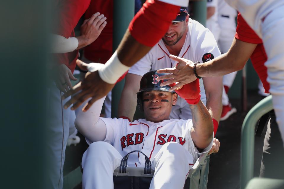 Rafael Devers and the Boston Red Sox may be picking up steam in the MLB playoff race. (AP Photo/Michael Dwyer)