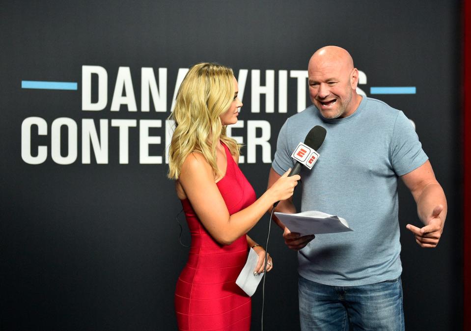 UFC boss Dana White hands out contracts live during Contender Series filming.
