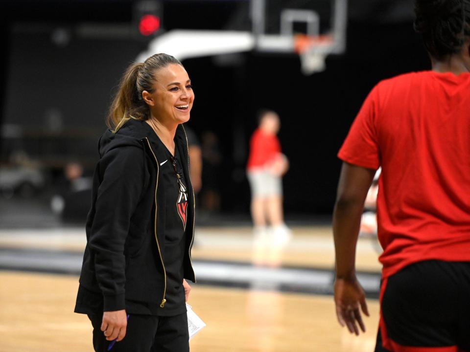 Becky Hammon coaches the Las Vegas Aces.