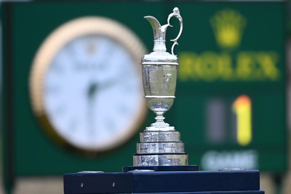 The Claret Jug awaits the winner of the British Open. (Ross Parker/SNS Group via Getty Images)