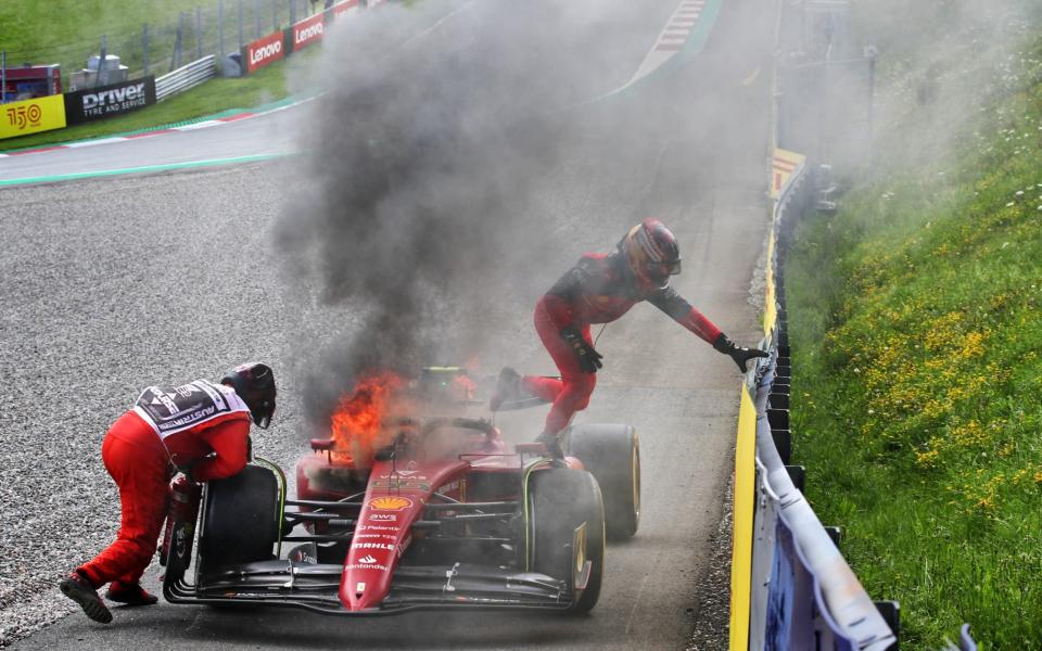 Carlos Sainz escapes burning Ferrari after suffering huge engine failure in Austrian GP - JAMES MOY