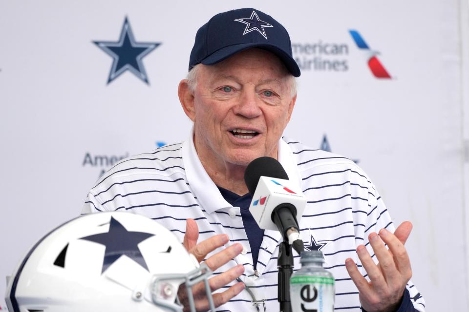 Dallas Cowboys owner Jerry Jones speaks at a press conference on Tuesday.