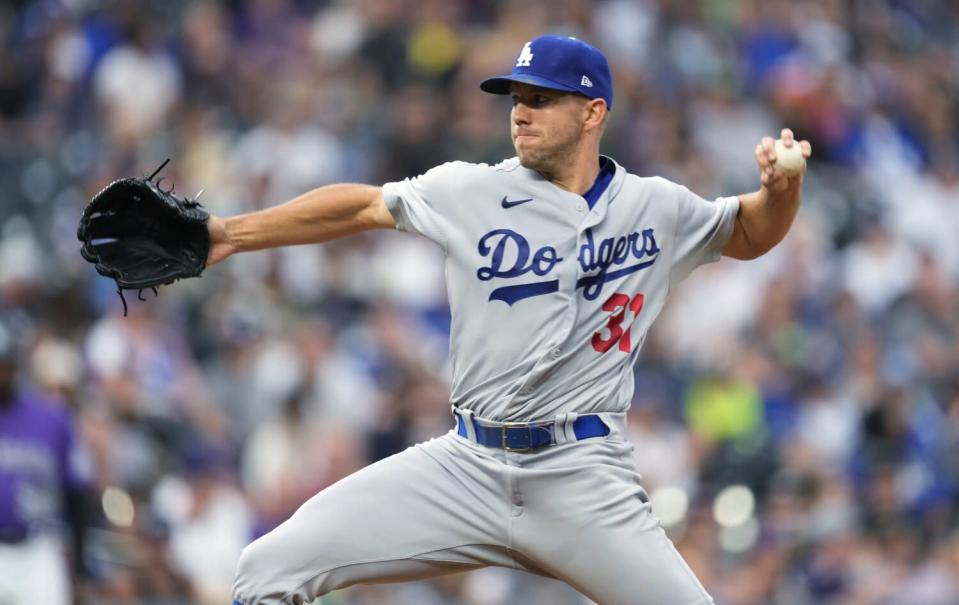 Dodgers pitcher Tyler Anderson works against the Colorado Rockies.