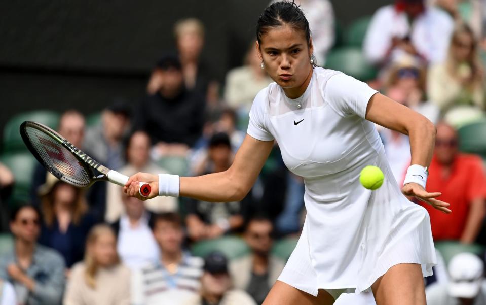 Emma Raducanu of Great Britain in action against Caroline Garcia of France - Stringer/Anadolu Agency via Getty Images