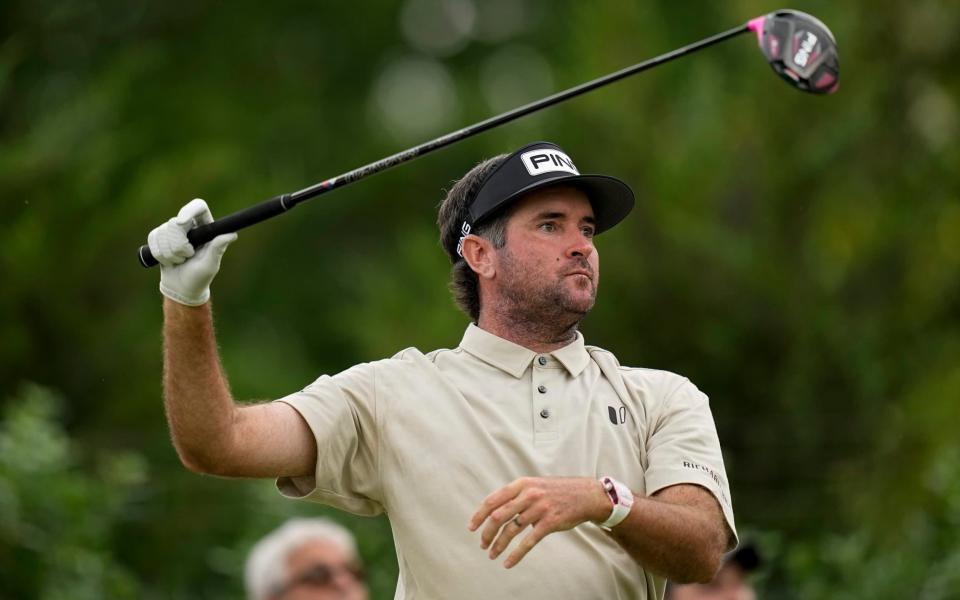 Bubba Watson watches his tee shot on the 15th hole during the second round of the PGA Championship - AP