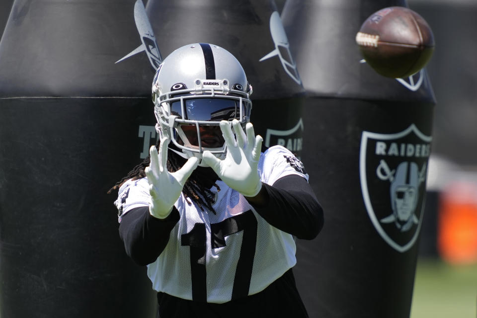 Las Vegas Raiders wide receiver Davante Adams joins the team after a trade from Green Bay. (AP Photo/John Locher)