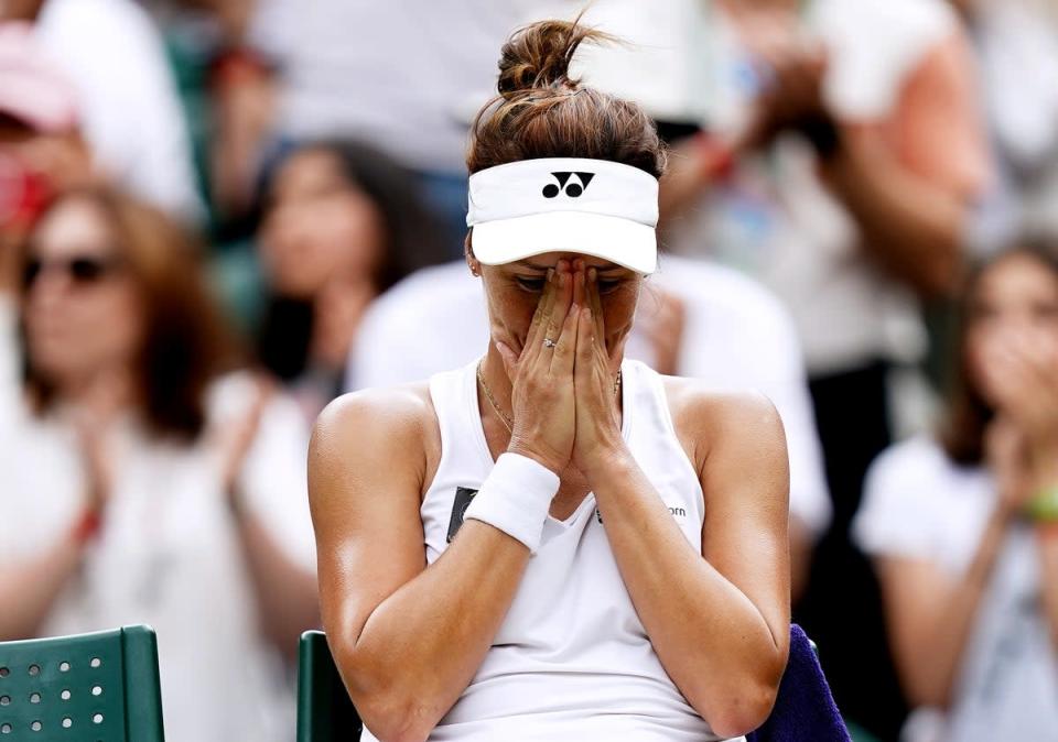 Tatjana Maria was emotional after her victory (Aaron Chown/PA) (PA Wire)