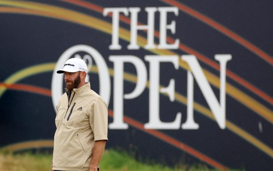 Dustin Johnson on the first, on the way to an opening bogey&nbsp; - REUTERS