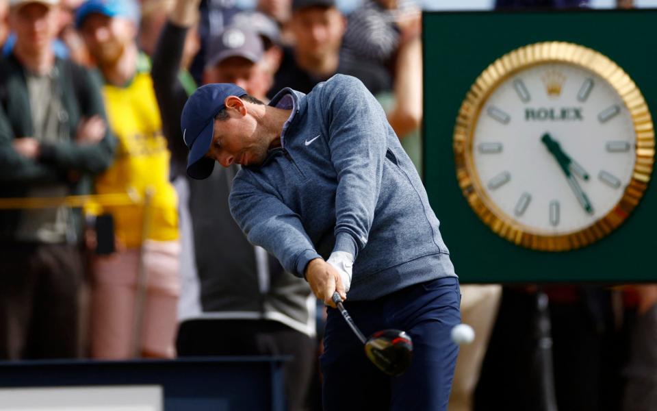 Northern Ireland's Rory McIlroy tees off on the 5th during the second round&nbsp; - Reuters