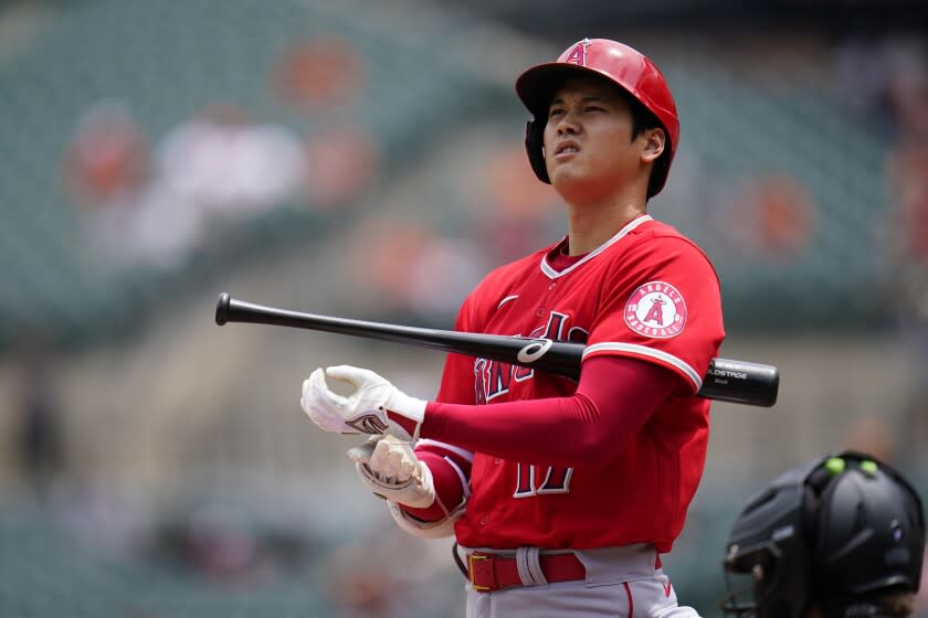 Los Angeles Angels designated hitter Shohei Ohtani during an at bat in the fourth inning.