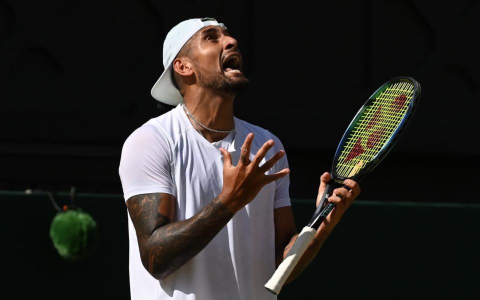 Nick Kyrgios of Australia in action against Novak Djokovic of Serbia during their Men's Singles Final match on day fourteen of The Championships Wimbledon 2022 - Anadolu Agency