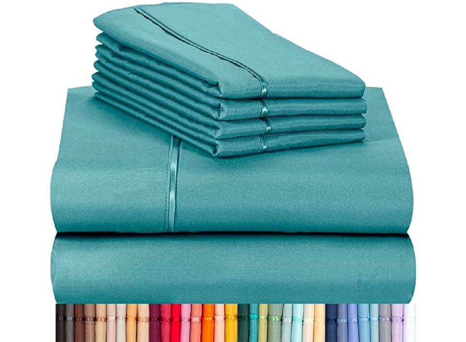 This set of sheets and pillowcases is easy to clean and more breathable than cotton. (Source: Amazon)