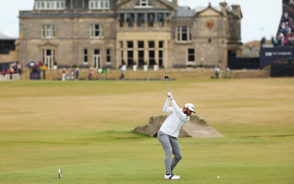 Cameron Young drives the 18th green&nbsp; - GETTY IMAGES