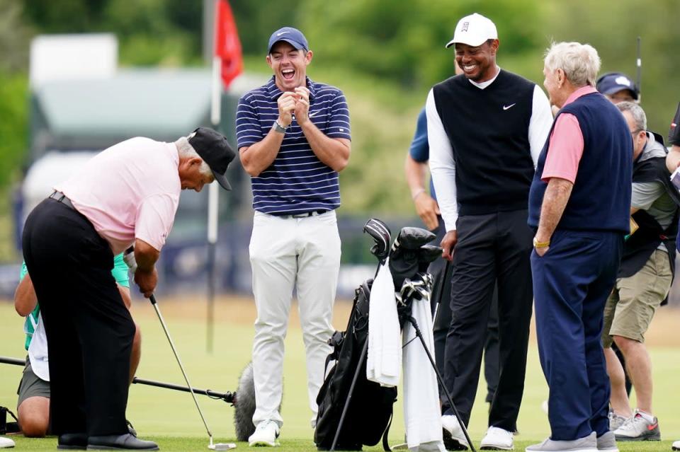 Rory McIlroy, Tiger Woods, Lee Trevino and Jack Nicklaus during the R&amp;A Celebration of Champions event at the Old Course, St Andrews (Jane Barlow/PA) (PA Wire)