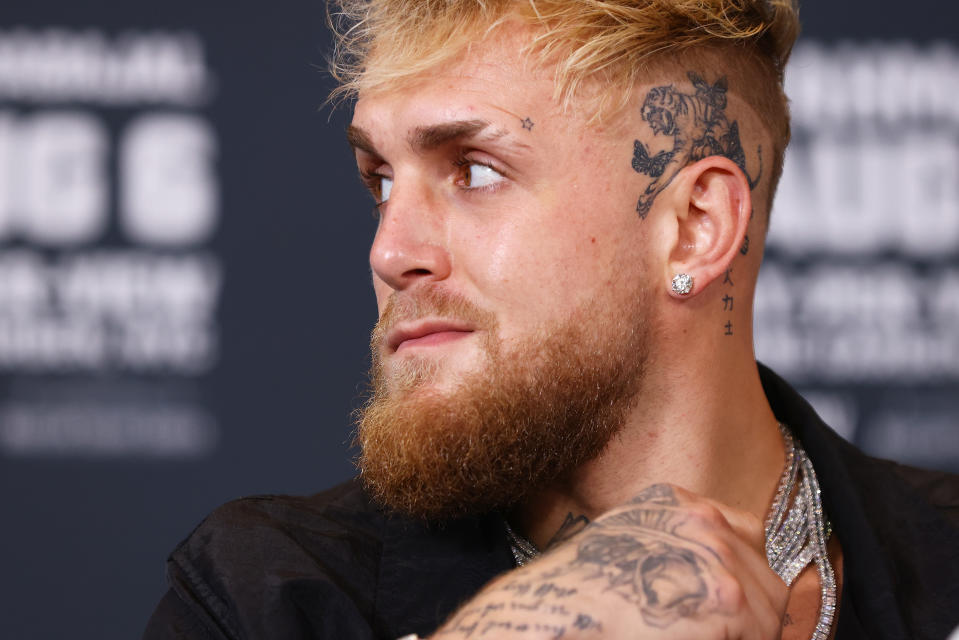 NEW YORK, NEW YORK - JULY 12: Jake Paul answers questions from the media during a press conference at Madison Square Garden on July 12, 2022 in New York City. (Photo by Mike Stobe/Getty Images)