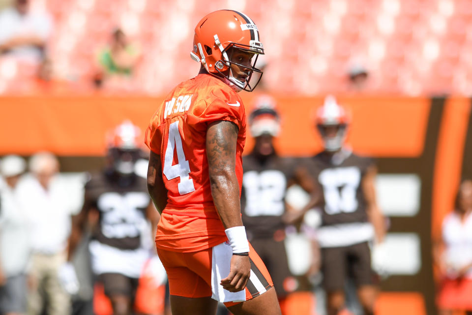 Deshaun Watson's looming suspension complicates the Browns' offseason plans. (Photo by Nick Cammett/Diamond Images via Getty Images)