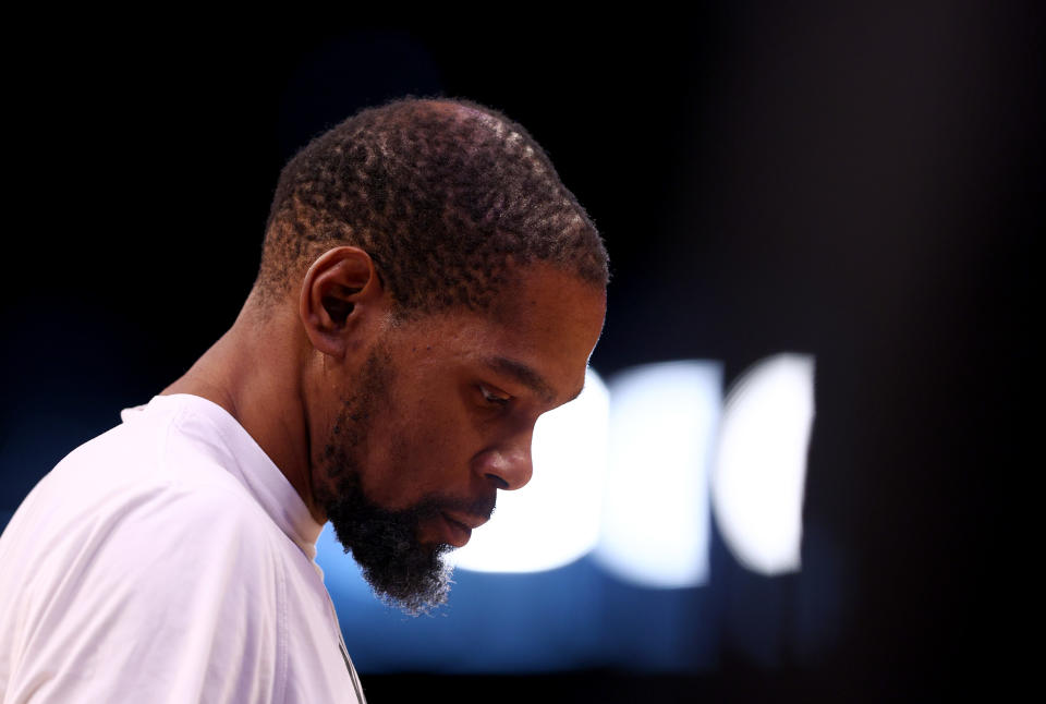 The services of Brooklyn Nets superstar Kevin Durant, one of the greatest players of his generation, are available for the right price. (Elsa/Getty Images)